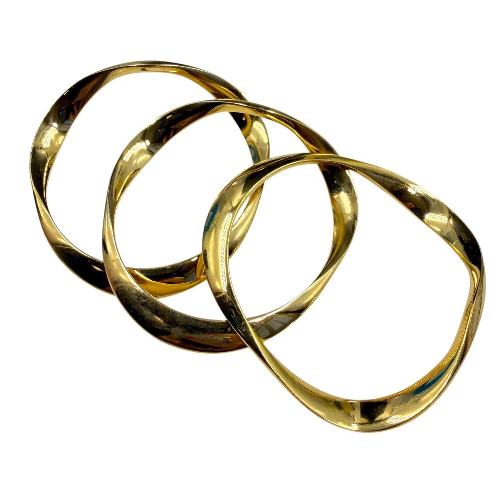 Vtg RLM SOHO Robert Lee Morris Gold Wavy Stacking Bangle Set 90s Y2K 8 1/4"